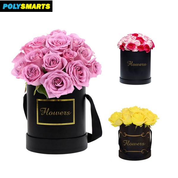 Wholesale factory rose packaging, recyclable luxury custom black cylinder round hat shape paper gift packaging flower box