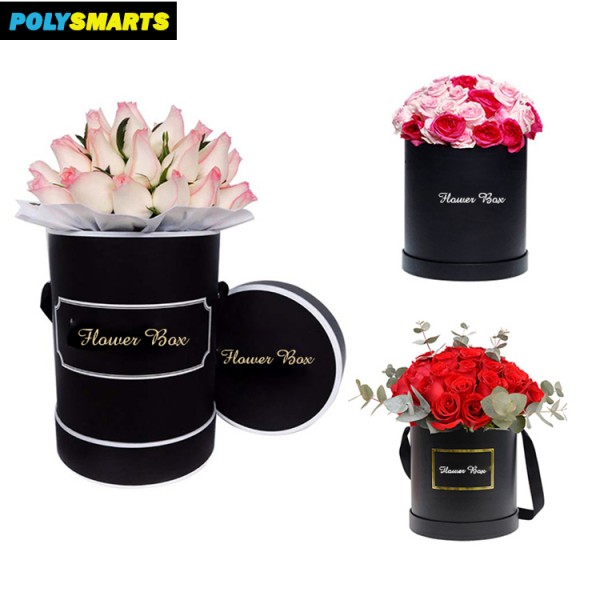 Wholesale factory rose packaging, recyclable luxury custom black cylinder round hat shape paper gift packaging flower box