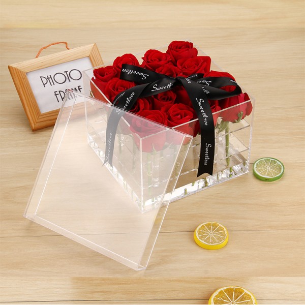 Wholesale Transparent Acrylic Display Gift Box, Clear Preserved Acrylic Flower Box with Lid