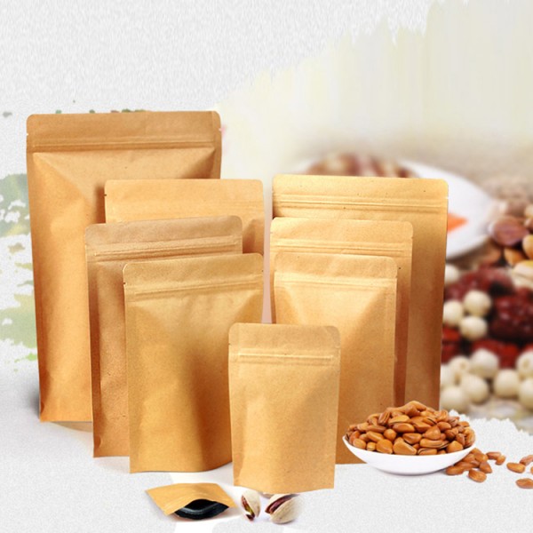 Custom Zipper kraft paper Zipper Bags, Resealable snack Foil Laminated kraft Paper Bag