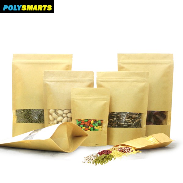 Custom Zipper kraft paper Zipper Bags, Resealable snack Foil Laminated kraft Paper Bag